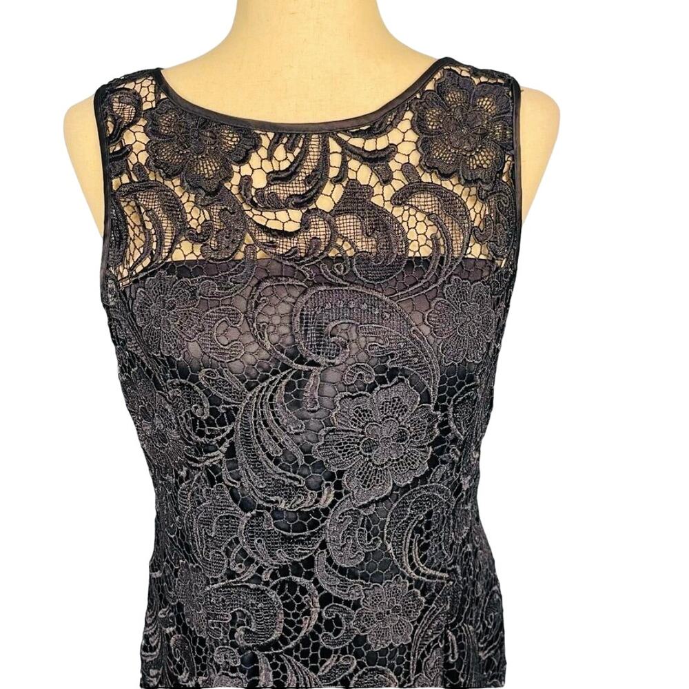 Adrianna Papell Special Occasion Navy Blue Lace Sleeveless Sheath Dress Size 8 - Picture 10 of 13